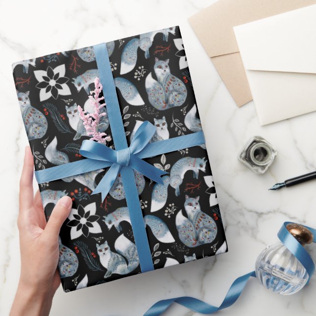 Cozy Scandinavian Woodland Blue Fox Christmas Wrapping Paper (Gifting)