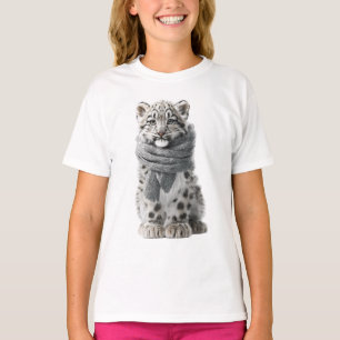 Cozy Scarf Snow Leopard Cub Kids T-Shirt