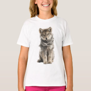 Cozy Scarf Wolf Pup Kids T-Shirt