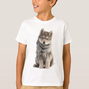 Cozy Scarf Wolf Pup Kids T-Shirt
