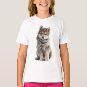 Cozy Scarf Wolf Pup Kids T-Shirt