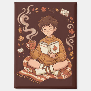 Cozy Season Autumn Reader Book Lover Cute Fall Magnet