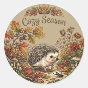 Cozy Season Cute Hedgehog Autumn Cottagecore Classic Round Sticker