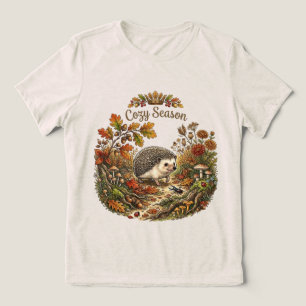 Cozy Season Cute Hedgehog Autumn Cottagecore Tri-Blend Shirt