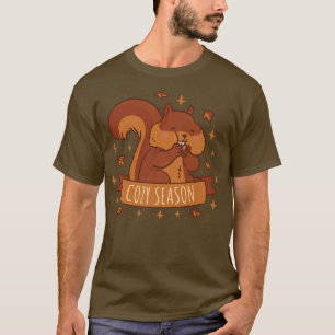 Cozy Season Cute Squirrel with Fall Autumn Leaves T-Shirt