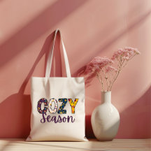 Cozy season doodle letters tote bag
