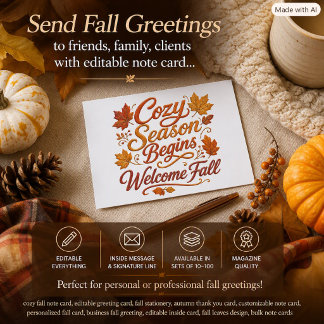 Cozy Season Editable Welcome Fall Note Card