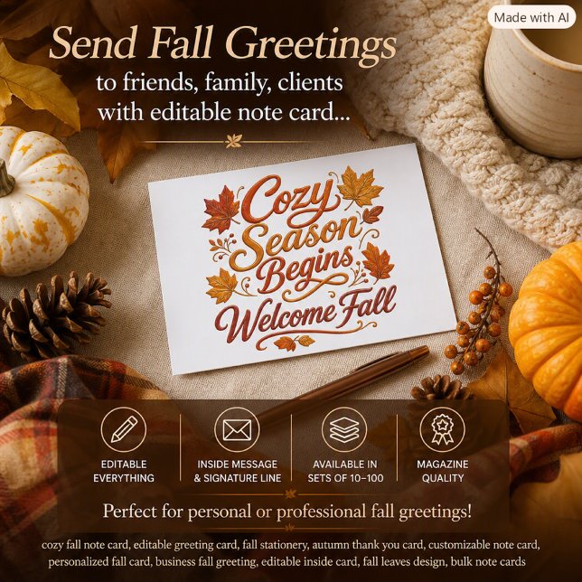 Cozy Season Editable Welcome Fall Note Card  (Creator Uploaded)