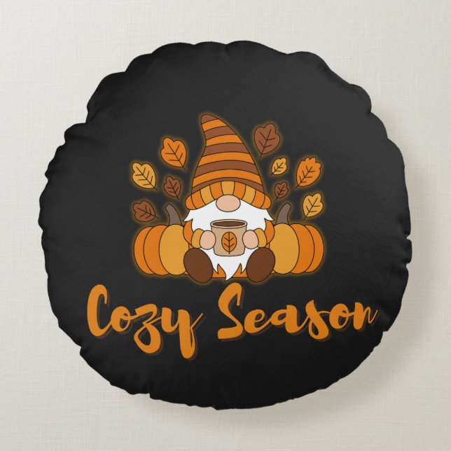 Cozy Season | Fall Aesthetic Design for Autumn Lov Round Pillow (Front)