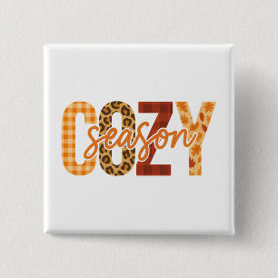 Cozy Season Fall Autumn Plaid Leopard 2 Inch Square Button