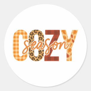 Cozy Season Fall Autumn Plaid Leopard Classic Round Sticker