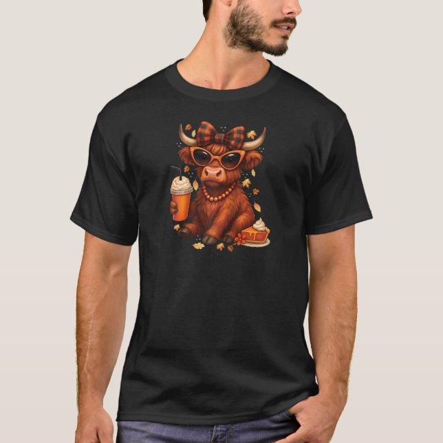 Cozy Season Fall Highland cow Bow Girls Autumn Tha T-Shirt (Front)