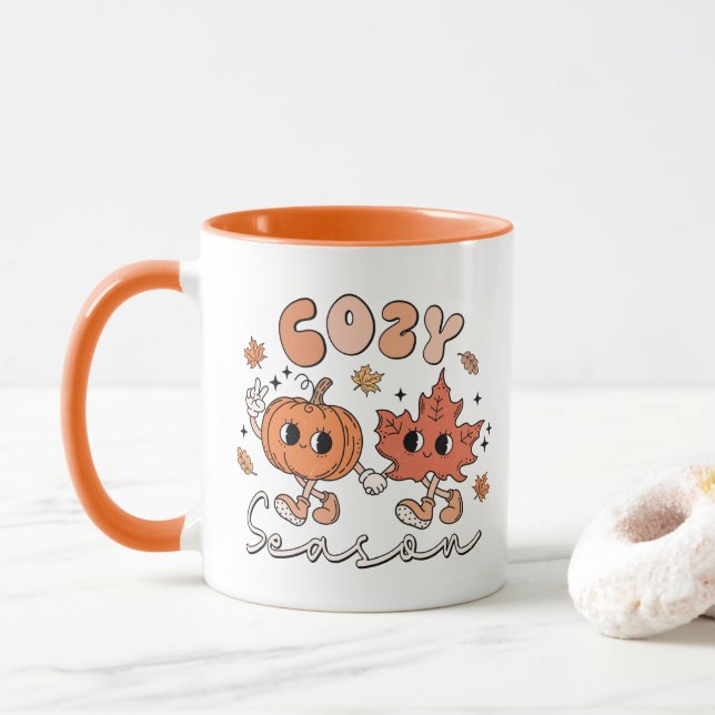 Cozy Season, Fall Vibes Mug, Retro Fall Doodle Mug (With Donut)