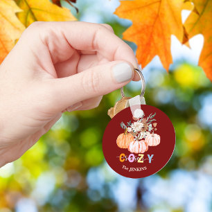 Cozy Season Harvest Blooms Personalize Name Keychain