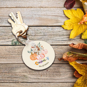 Cozy Season Harvest Blooms Personalize Name Keychain