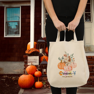 Cozy Season Harvest Blooms Personalize Name Tote Bag