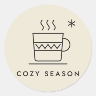 Cozy Season Knit Pattern Mug Linework Classic Round Sticker