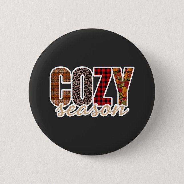 Cozy Season Plaid Leopard Fall Vibes 2 Inch Round Button (Front)