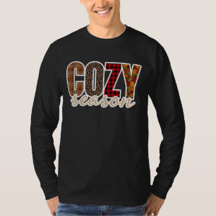 Cozy Season Plaid Leopard Fall Vibes T-Shirt
