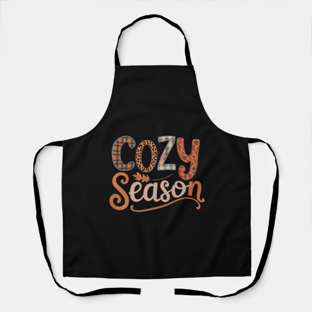 Cozy Season Retro Fall Get Cozy Thanksgiving Apron (Front)