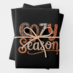 Cozy Season Retro Fall Get Cozy Thanksgiving Wrapping Paper Sheet