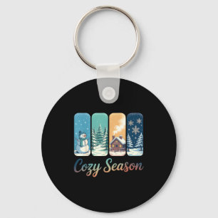 Cozy Season Winter Wonderland Cabin Snowman Snowfl Keychain