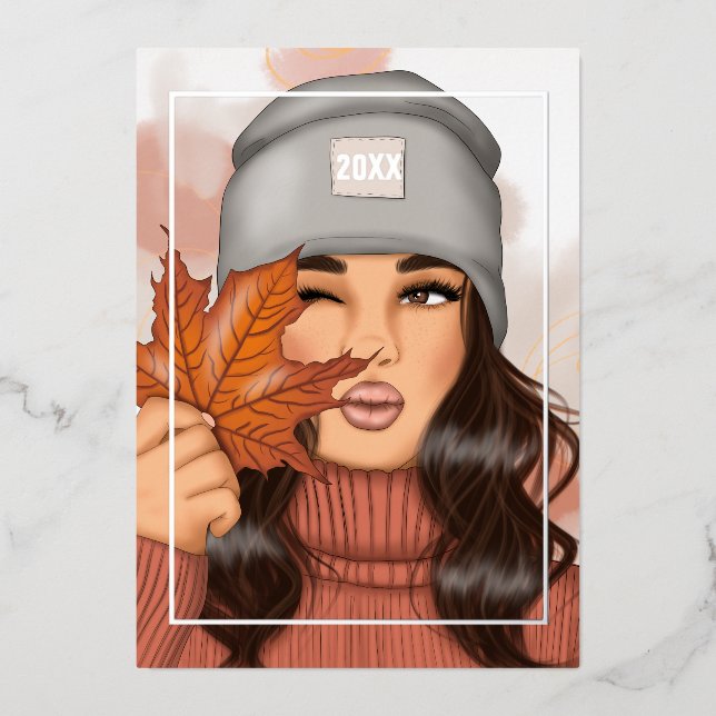 Cozy Seasonal Autumn - Fall Christmas Foil Holiday Card (Front)