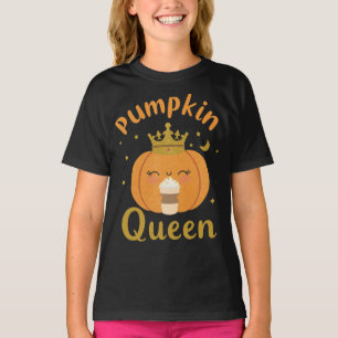 Cozy Seasonal Pumpkin Queen Cartoon Design T-Shirt
