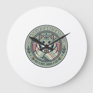 Cozy Self Care Cat Cat Graphic Tee Art - Cozy Self Large Clock