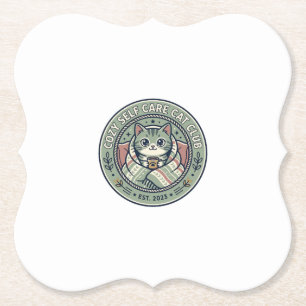 Cozy Self Care Cat Cat Graphic Tee Art - Cozy Self Paper Coaster