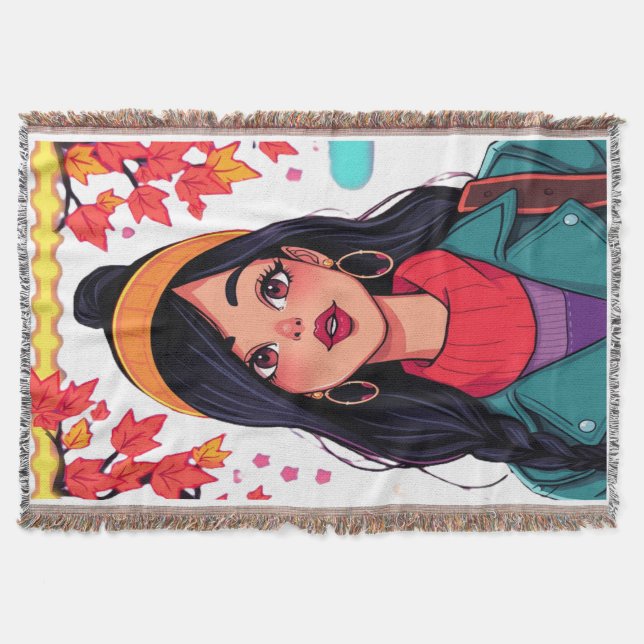 Cozy Sherpa Throw Blanket – Autumn Girl Art, Perfe (Front)