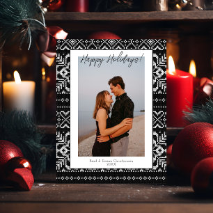 Cozy Simple Budget Black & White 1 Photo Christmas Postcard