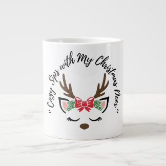 Cozy Sips with My Christmas Deer” – Cute Reindeer Large Coffee Mug