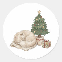 Cozy Sleeping Cat Christmas Sticker