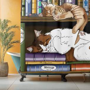 Cozy Sleeping Cats Bookshelf Illustration Cute