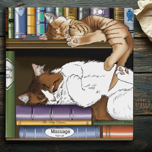 Cozy Sleeping Cats Bookshelf Illustration Cute Binder