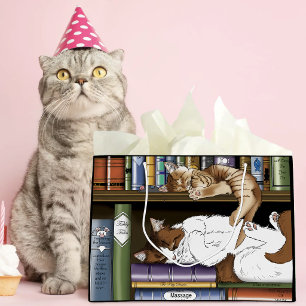 Cozy Sleeping Cats Bookshelf Illustration Cute Large Gift Bag