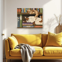 Cozy Sleeping Cats Bookshelf Illustration Cute