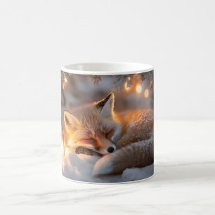 Cozy Sleeping Fox Under Snowy Branches  Coffee Mug