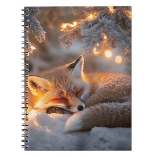 Cozy Sleeping Fox Under Snowy Branches  Notebook