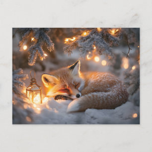 Cozy Sleeping Fox Under Snowy Branches Postcard