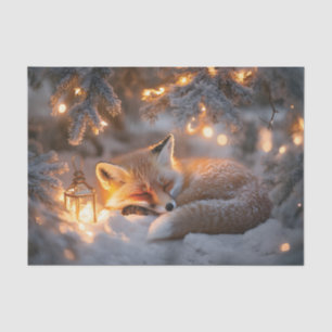 Cozy Sleeping Fox Under Snowy Branches Tissue Paper