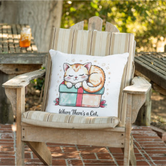 Cozy Sleeping Kitten - Winter Home Decor Outdoor Pillow