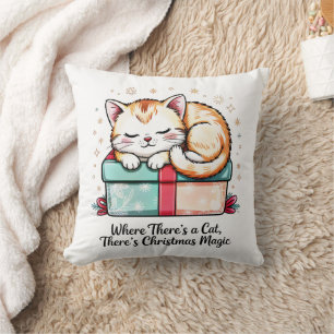 Cozy Sleeping Kitten - Winter Home Decor Throw Pillow