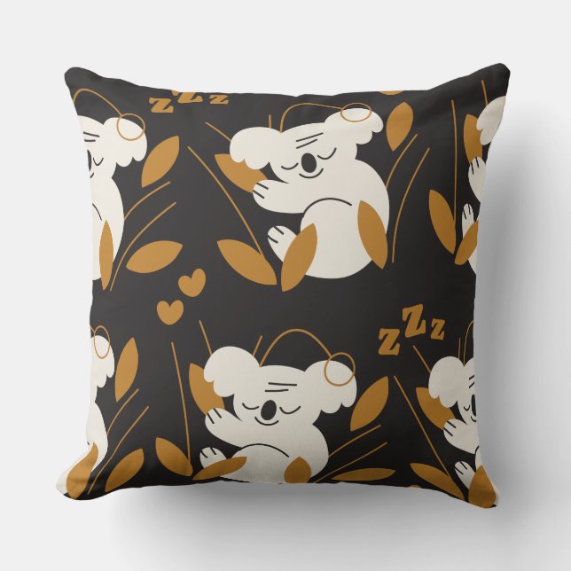 Cozy Sleeping Koala Throw Pillow (Front)