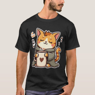 Cozy Sleepy Cat With Coffee Mug T-Shirt