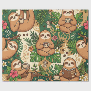 Cozy Sloth Coffee Cafe Wrapping Paper