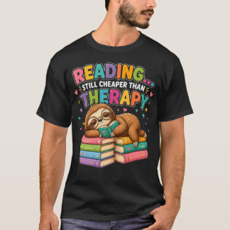 Cozy Sloth Reading Therapy Funny Book Lover T-Shirt