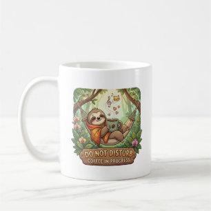 Cozy Sloth with Coffee and Do Not Disturb Text Mug