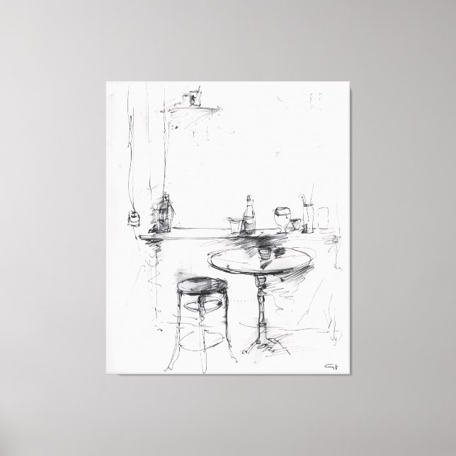 Cozy Small Café Interior – Minimal Bar Canvas Print (Front)